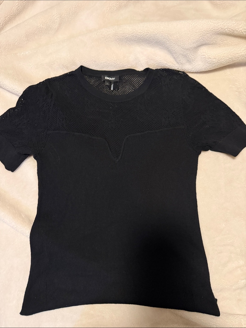 DKNY Black Short-SleeveTop with Mesh Yoke